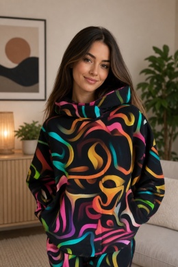 Bluza czarna w kolorowe wzory