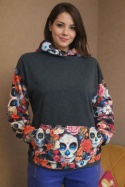Bluza z kapturem czarna liście