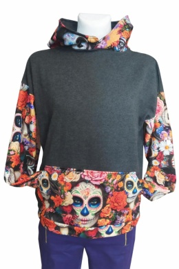 Bluza z kapturem czarna liście