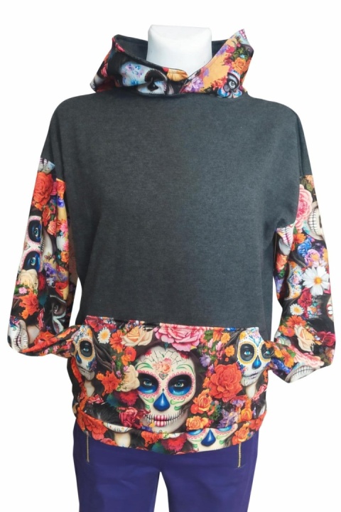 Bluza z kapturem czarna liście