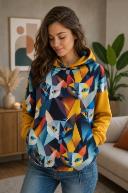 Bluza z kapturem geometryczne koty