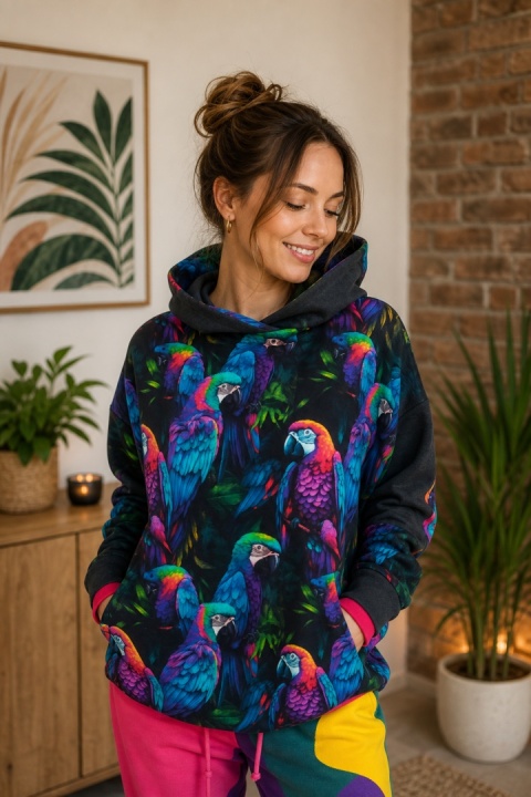 Bluza z kapturem papugi