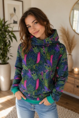 Bluza z kapturem zielone pawie pióra