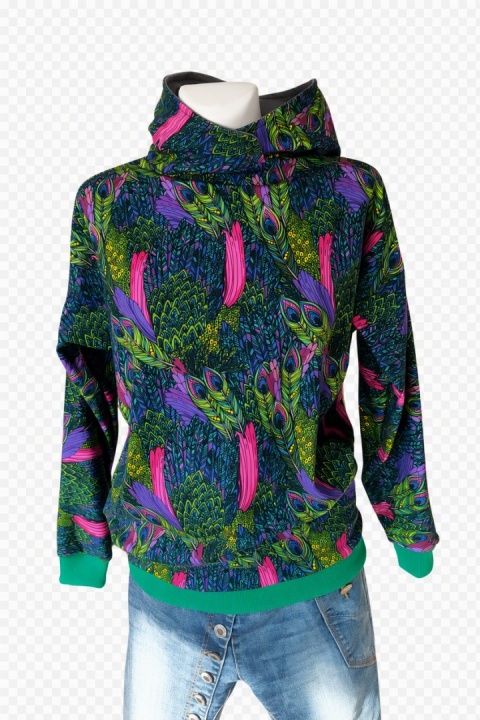 Bluza z kapturem zielone pawie pióra