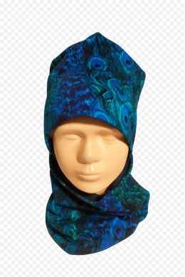 Czapka i komin niebieska pawie pióra