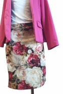 Spódnica ołówkowa kremowa piwonie