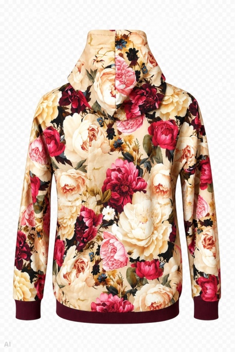 Bluza z kapturem kwiaty beżowe