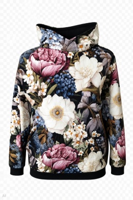 Bluza z kapturem kwiaty czarna