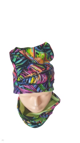 Czapka i komin neonowe liście